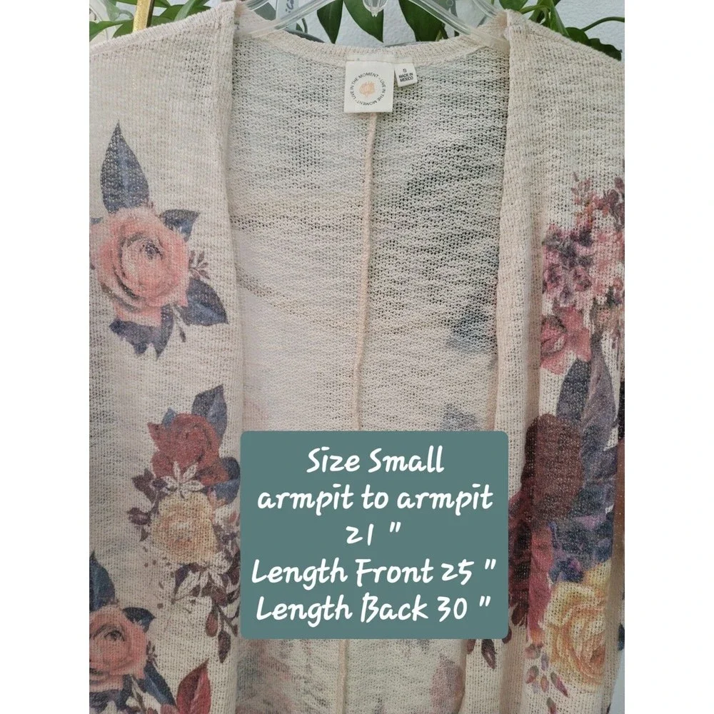 Live in the moment Woman's Floral Rose Boho Cardigan Size Small - Picture 13 of 13
